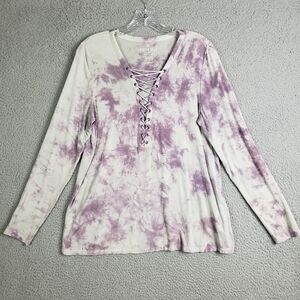 American Eagle Soft and Sexy Tie Dyed Tee Shirt Lace Up Vneck Medium